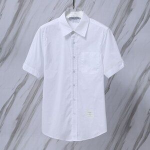 Thom Browne men's formal white short-sleeved shirt